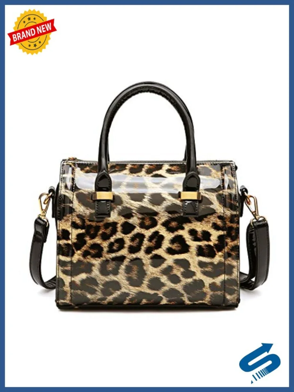 Shiny Patent Faux Leather Barrel Satchel Purse Shoulder Bag
